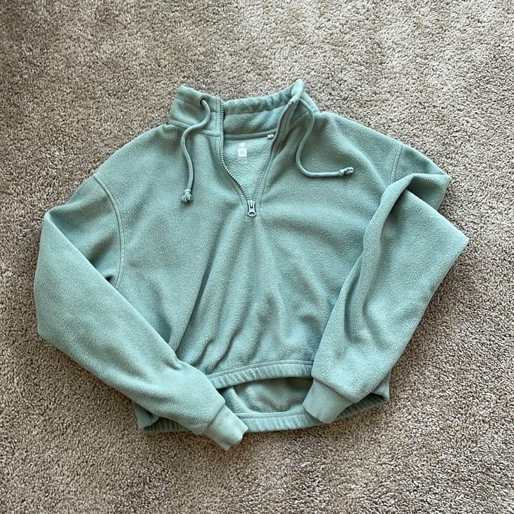 Green quarter zip crop top